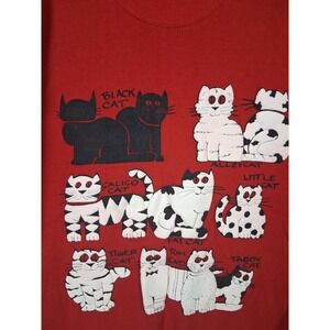 Vintage Sweatshirt Roochi Adult‎ Red XL Cat Lady Black Alley Tabby USA Made